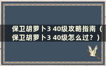 保卫胡萝卜3 40级攻略指南（保卫胡萝卜3 40级怎么过？）